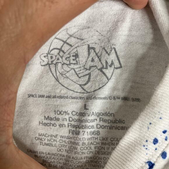 Space Jam T-Shirt Mens L White Blue Splatter Graphic Looney Tunes Basketball - Picture 3 of 7